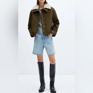Mango Oversized Khaki Parka Faux Fur Collar Jacket NWT Small
